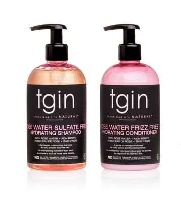 tgin Rose Water Shampoo  Conditioner Duo for Curly, Coily and Wavy Hair, Sulfate Free, with Rose Water, Acai Berries, Nourishes and Detangles Dry, Color Treated Hair, 13 oz
