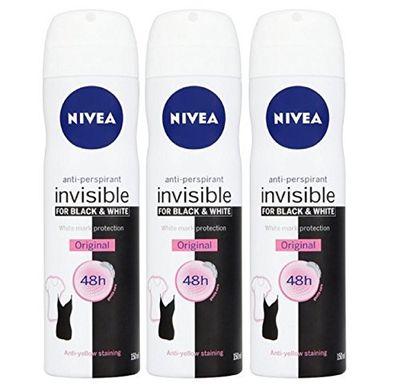 Nivea for Women Anti Perpirant Spray Invisible for Black &amp; White 48h 150 Ml (Pack of 3)