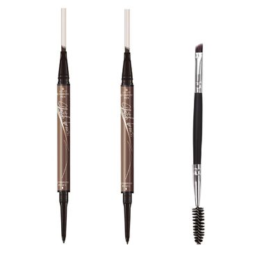 2 Packs 2-in-1 Dual-Ended Waterproof Eyebrow Pencil with 4-Fork-Tip Brow Pen and Precise Brow Pencil Create Natural Hair-Like Brows, with Dual-ended Eyebrow Brush (2# Brown)