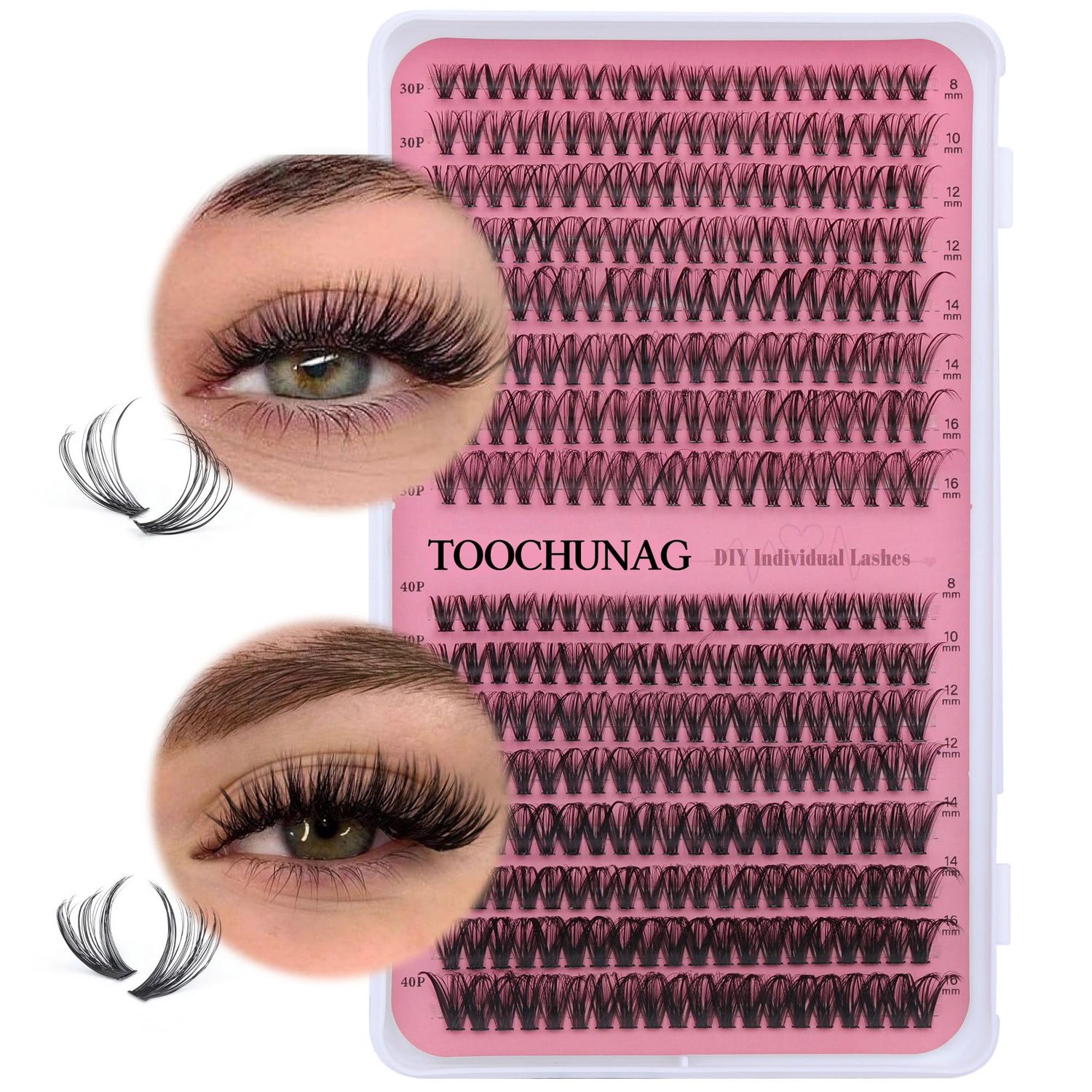 Lash Clusters 30D40D Individual Lashes 320pcs Cluster Eyelash Extensions 8-16MIX DIY Lash Extension D Curl Wispy False Eyelashes Clusters by TOOCHUNAG
