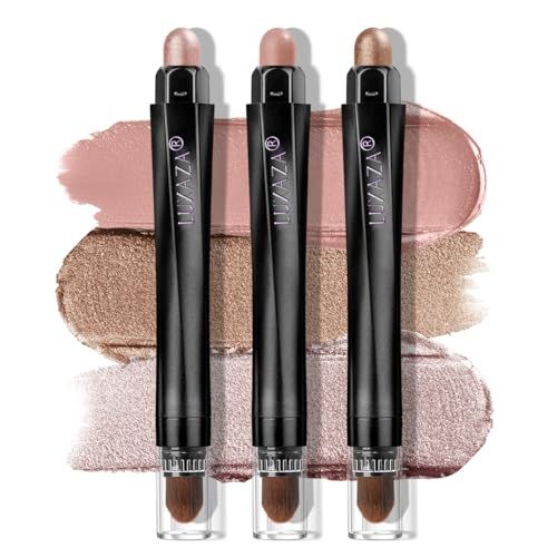 LUXAZA PRO Classic 3PCS Neutral Eyeshadow Stick Makeup Set, Metallic Shimmer Matte Cream Eye Shadow Eyeliner Brightener Pencil Crayon - H1