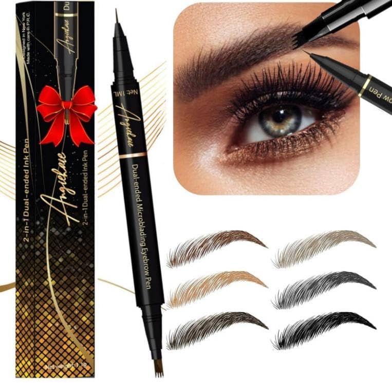 Eyebrow Pen Dual-Ended Microblading Eyebrow Pencil- Brow Pencil 2-in-1 Waterproof and Long Lasting Eye Brow Pencils for Women, Eyebrow Makeup for Natural and Hair-Like Effect Brows (Dark Brown)