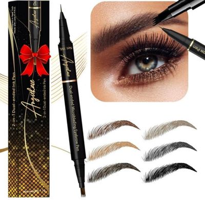 Eyebrow Pen Dual-Ended Microblading Eyebrow Pencil- Brow Pencil 2-in-1 Waterproof and Long Lasting Eye Brow Pencils for Women, Eyebrow Makeup for Natural and Hair-Like Effect Brows (Dark Brown)