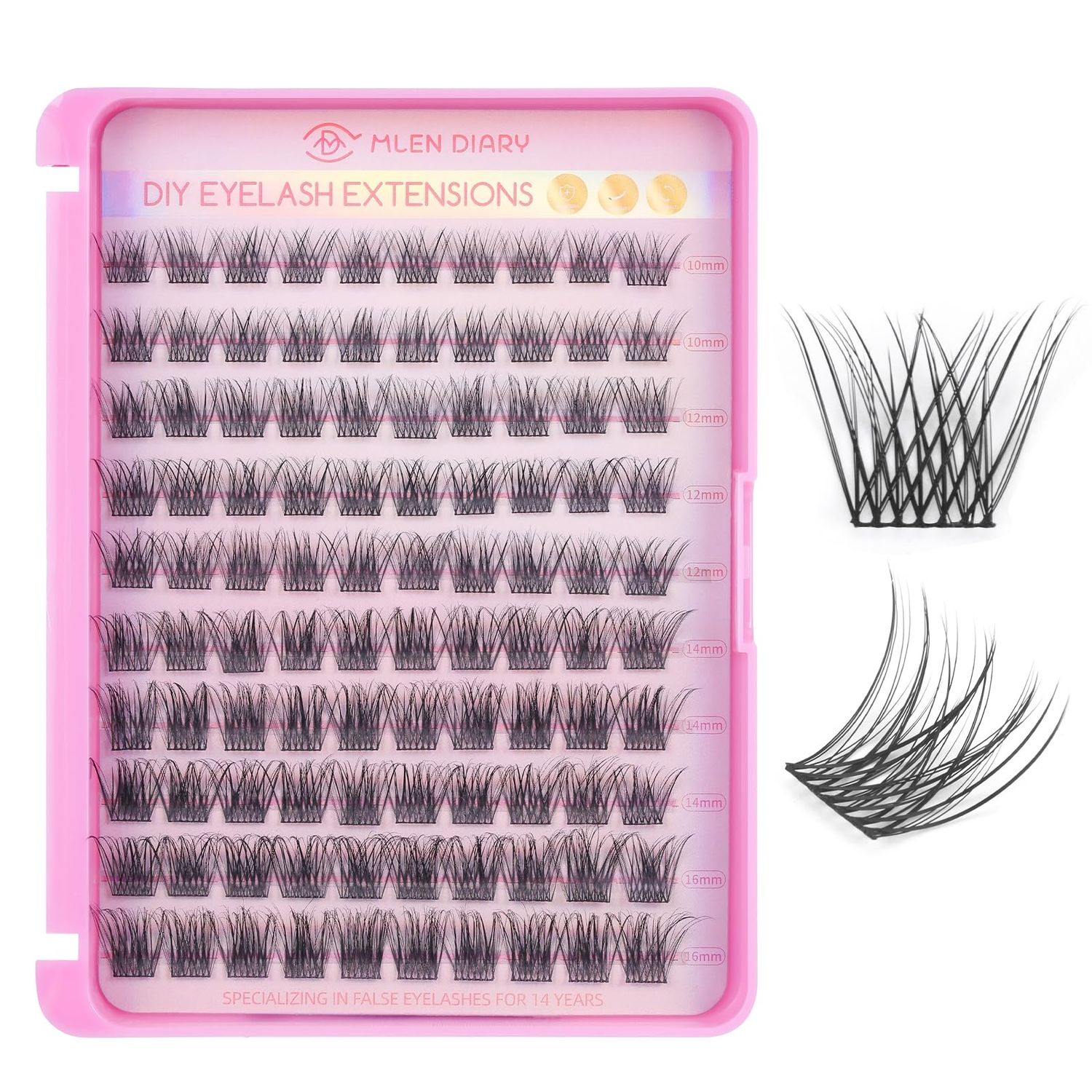 MLEN DIARY Lash Cluster DIY Eyelash Extensions 100 Clusters Lashes 10-16mm D Curl Mega Wispy Volume Individual Lashes Eyelash Clusters Extensions DIY at Home