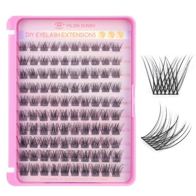 MLEN DIARY Lash Cluster DIY Eyelash Extensions 100 Clusters Lashes 10-16mm D Curl Mega Wispy Volume Individual Lashes Eyelash Clusters Extensions DIY at Home