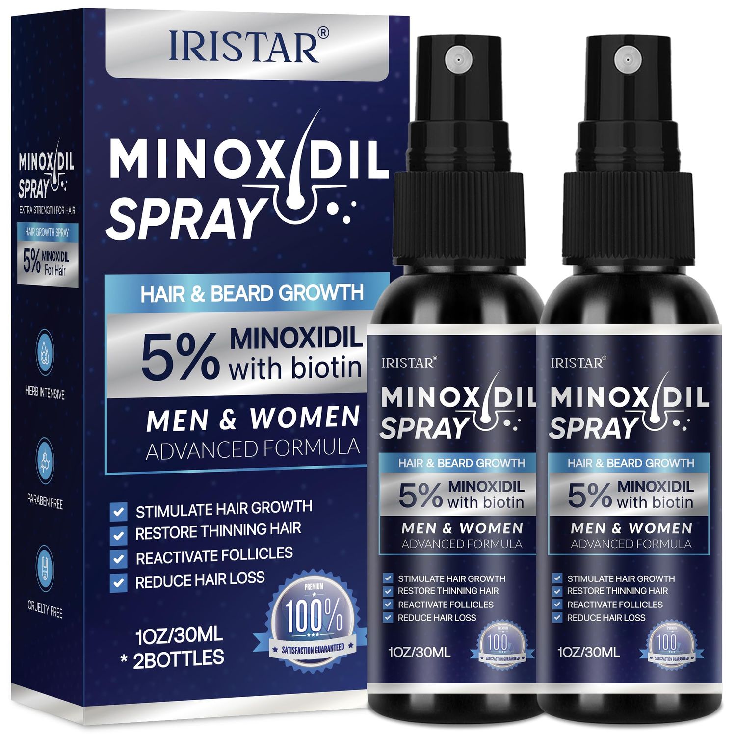 5% Minoxidil for Men Hair, Minoxidil for Women Hair Growth, Minoxidil for Men Beard, Minoxidil Spray, Minoxidil 5 Percent, Minoxidil 5% Hair Regrowth for Men 30ml x 2 Bottles