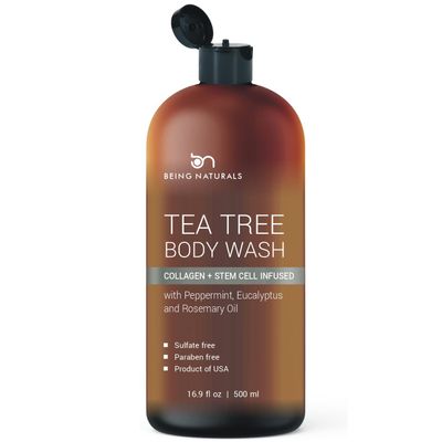 Tea Tree Body Wash -w Stem Cell, Collagen &amp; TeaTree Oil Fights Body Odor, Acne, Athletes Foot, Jock Itch, Dandruff, Eczema, Yeast Infection, Shower Gel for Women &amp; Men, Skin Cleanser 16.9 oz