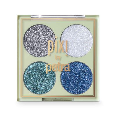 Pixi Beauty Glitter-y Eye Quad - BluePearl | Four Pressed Glitter Eyeshadow Shades | Castor Oil &amp; Vitamin E Infused Eye Makeup