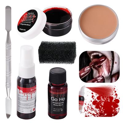 Go Ho Halloween Makeup Kit,Scar Wax Blood Splatter Sticky Edible Blood Coagulated Blood Gel and Sponges for SFX Cosplay Vampire Zombie Makeup