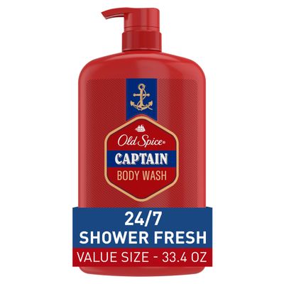 Old Spice Men&#39;s Body Wash, 247 Shower Fresh with Lasting Scent, 3x Defense, Red Collection, Captain with Bergamot Scent, 33.4 fl oz