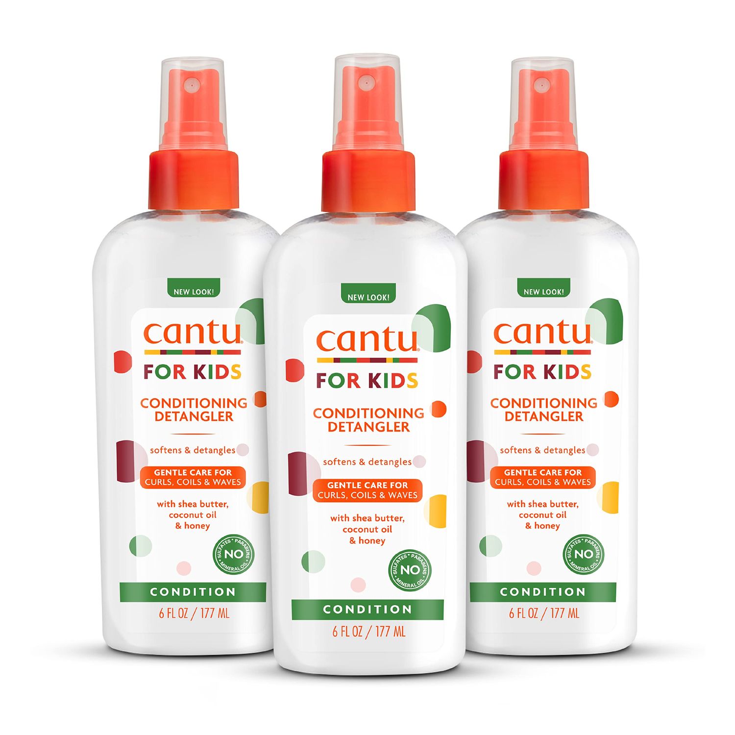 Cantu Care for Kids Paraben &amp; Sulfate-Free Conditioning Detangler with Shea Butter, 6 fl oz (Pack of 3) (Packaging May Vary)