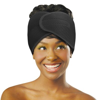 DONNA Deluxe Foam Mesh Wrap | Olive &amp; Vitamin E Treated Headband for Curly Hair Care, Face Wash &amp; Makeup | 1PC, BLACK COLOR
