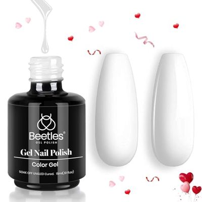 Beetles Gel Nail Polish, 1 Pcs 15ml White Color Soak Off Gel Polish Nail Art Manicure Salon DIY Gel Nail Design Decoration at Home Nail Lamp Needed Nails Manicure Kit Valentine&#39;s Day Gifts