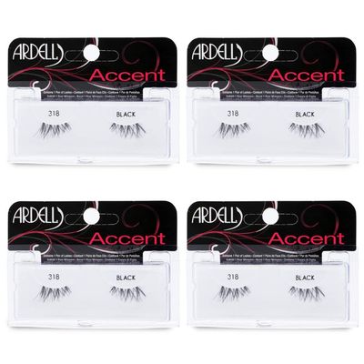 Ardell Accent Half Lashes 318 - Short Wispy Natural Looking Cat Eye Half Lashes for Everyday Wear, 4 Pack