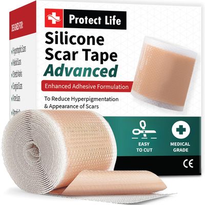 Medical Grade Silicone Scar Tape Advanced Adhesive Formulation (1.6&quot; x 118&quot;) Scar Removal Away Strips for Surgical Scars, Silicone Tape &amp; Keloid Scar Treatment, Reusable Silicone Scar Sheets