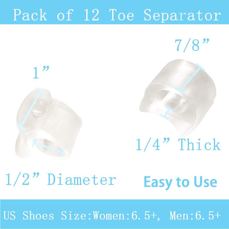 MENOCADY Pack of 12 Gel Toe Separator, (14" Thick) Big Toe Spacers, Single Loop Toe Spreader for Bunions, Overlapping Toe, Corrector and Spacer (Clear)