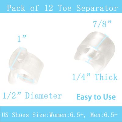 MENOCADY Pack of 12 Gel Toe Separator, (14" Thick) Big Toe Spacers, Single Loop Toe Spreader for Bunions, Overlapping Toe, Corrector and Spacer (Clear)