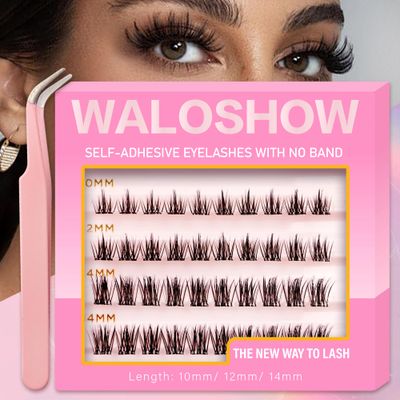 RICHSKY Self Adhesive Lash Clusters Eyelashes,DIY Press-on Lashes D Curl 10-14mm Individual Lash Extension Kit with Lash Tweezers,No Glue Needed (DY19)