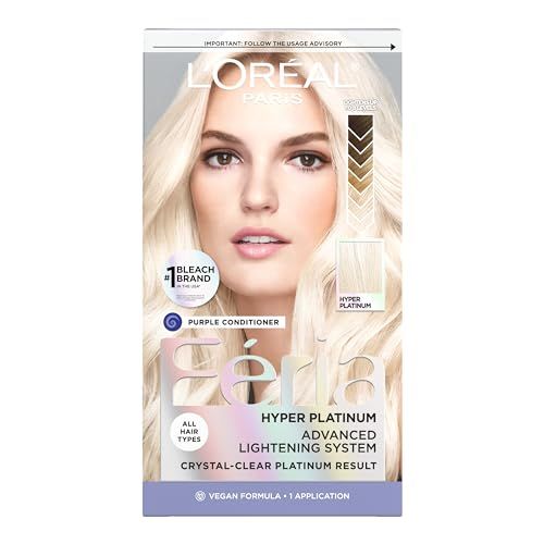 L&#39;Oreal Paris Feria Hyper Platinum Advanced Lightening System Hair Bleach, Lifts Up To 8 Levels, Includes Anti Brass Purple Conditioner, 1 Hair Dye Kit
