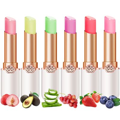 6 PcsSet Peach Aloe Vera Strawberry Blueberry Avocado Grape Jelly Lipstick Set Temperature Change Moisturizer flower Lip Stick Long Lasting Nutritious Lip Balm Magic Color Change Lip Gloss