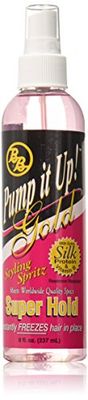 Bronner Brothers Pump It Up Styling Spritz Gold 80% - Fast-Dry Hair Spray Extra Hold with Vitamin B5 &amp; Silk Protein - Maximum Hold Finishing Spritz Hairspray, Adds Shine, Nourishes, No Build-up - 8oz