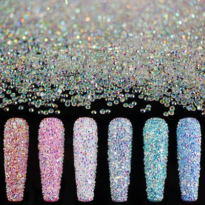 Tiny Nail Rhinestones 15000PCs 1.2mm Ultra Mini Pixie AB Glass Crystals for Nail Art Manicure Iridescent Long Lasting Shine Small Rhinestone Micro Dust Glitter Caviar Bead Sugar Gem
