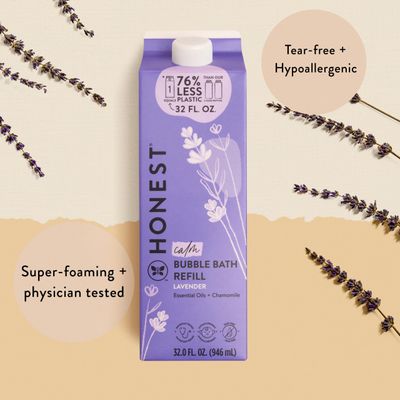 The Honest Company Foaming Bubble Bath Refill Carton | Gentle for Baby | Naturally Derived, Tear-Free, Hypoallergenic | Lavender Calm, 32 fl oz