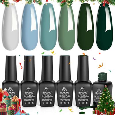 Beetles Gel Nail Polish Set, Spring Green Gel Polish Set 6 Colors Dark Green Gray Blue Baby Blue Gel Polish Green Misty Soak Off Uv Gel DIY Home Nails Gifts for Girls