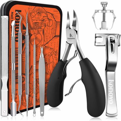 Konovo Ingrown Toenail Tool Kit 9 Pcs, Toe Nail Clippers for Adult and Seniors, Large Toenail Clipper for Ingrown Toenail TreatmentThick Nails