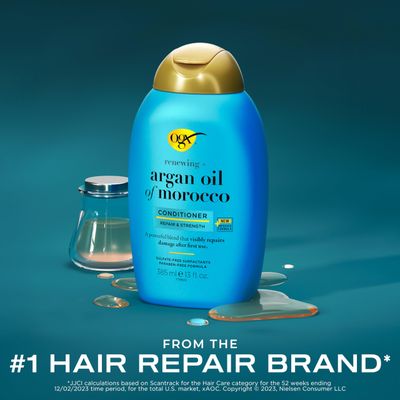 OGX Renewing  Argan Oil of Morocco Conditioner, 13 fl. oz - Repairs Dry, Damaged Hair, Paraben-Free, Sulfate-Free Surfactants, LipiPro Shield Technology, Citrus-Fresh Scent