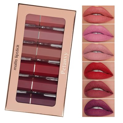 Petansy Matte Lipstick Set 6 Colors Nude Moisturizer Smooth Lipstick Long Lasting Waterproof Lipstick Makeup Gift Set