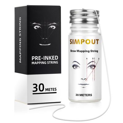 Simpout White Brow Mapping String - 30M Pre-inked Eyebrow Mapping String Thread for Henna Tinting and Permanent Makeup, Essential Brow Microblading Supplies