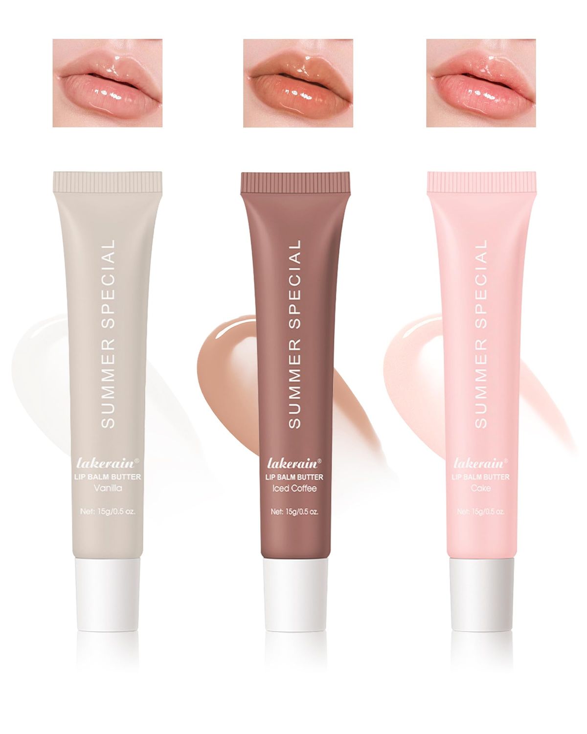 Tinted Lip Butter Balm,3 Colors Vanilla Brown Pink Lip Balm Hydrating Lip Gloss, Non Sticky High Shiny Lip Glow Oil Yummy Lip Stain Plumping Lip Tint Lip Mask Women Valentine&#39;s Day Makeup Gift-Set A