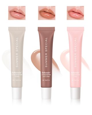 Tinted Lip Butter Balm,3 Colors Vanilla Brown Pink Lip Balm Hydrating Lip Gloss, Non Sticky High Shiny Lip Glow Oil Yummy Lip Stain Plumping Lip Tint Lip Mask Women Valentine&#39;s Day Makeup Gift-Set A