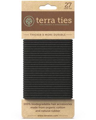 BIODEGRADABLE Elastic Hair Ties for Women &amp; Men - Organic No Crease Black Hair Tie Ponytail Holders and Hairties for Buns - Plastic Free Hairbands for Women and Mens Hair - 5mm (27 count)