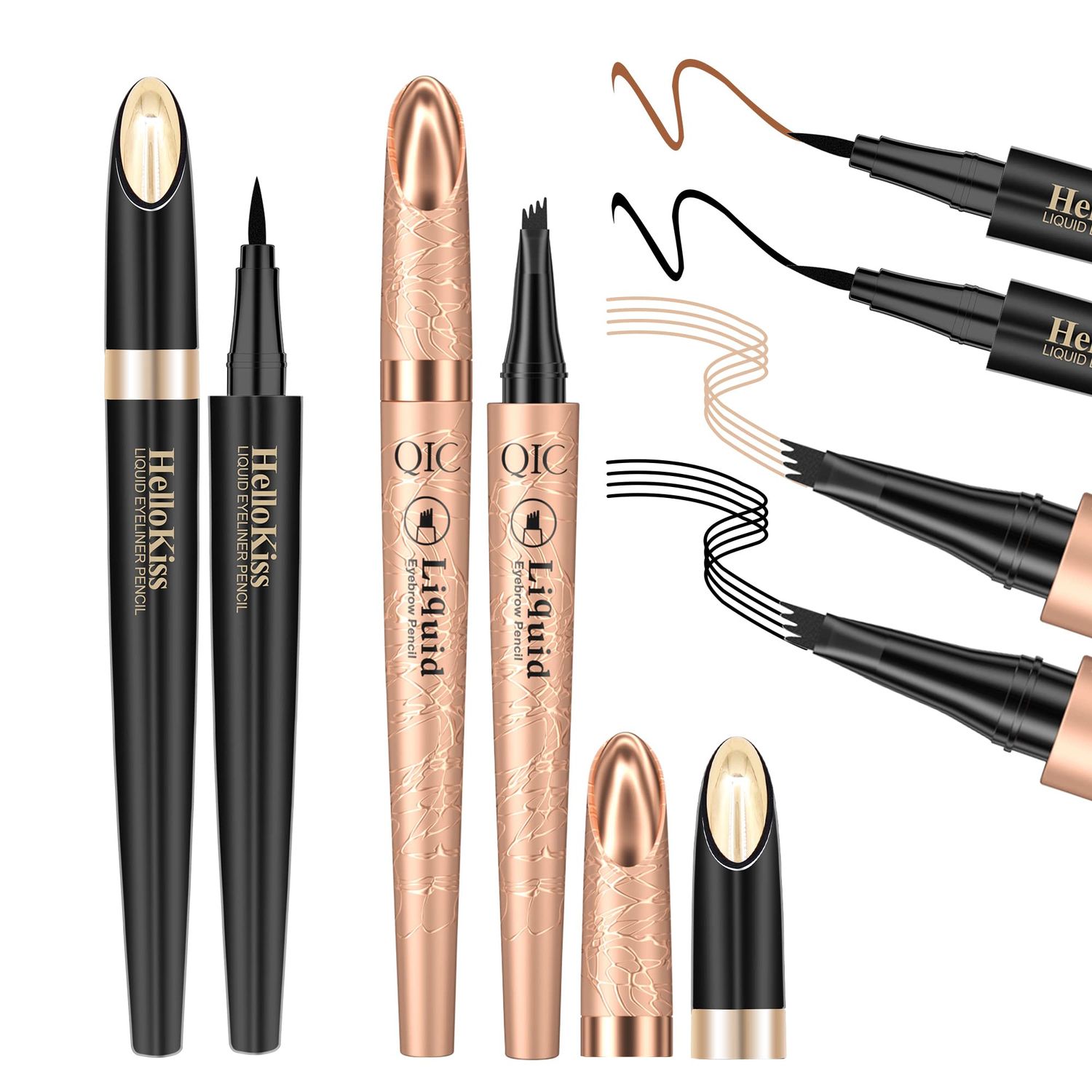 4Pcs Waterproof Eyebrow Pencil &amp; Liquid Eyeliner Pencil, 4 Point Eye Brow Pencils for Women Microblading Pencil for Eyebrows Brown Black Eye Liner Pencils Long-Lasting Eye Liners for Women Waterproof