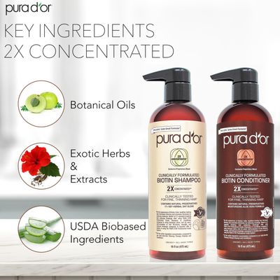 PURA D'OR Professional Grade Clinically Formulated Biotin Shampoo &amp; Conditioner For Hair Thinning - 2X Concentrated DHT Blocker Thickening Products For Women &amp; Men, Sulfate Free, 16oz x2