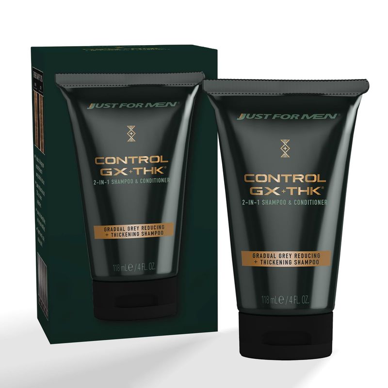 Just for Men Control GX  THK Thickening Shampoo and Conditioner with Grey Reduction, Shampoo for Thinning Hair with Alpha Keratin, Thickens Hair Up to 20%, Works with Every Hair Texture, 4 oz