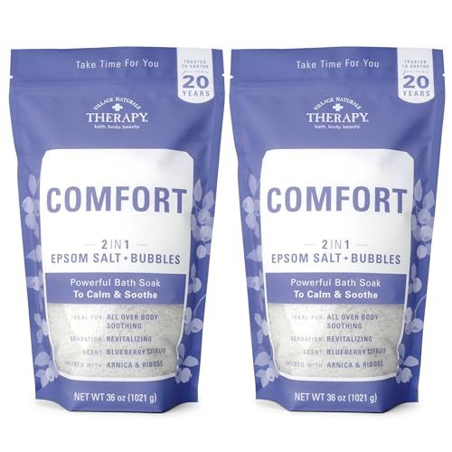 Village Naturals Therapy Comfort Foaming Bath Soak, Blueberry Citrus Scent, 36 oz, Pack of 2