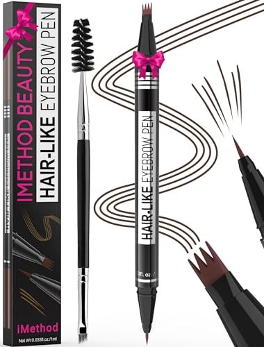 iMethod Eyebrow Pen - Eyebrow Pencil Magical 2-in-1 Eye Brow Pencils for Women with 4-Fork-Tip &amp; Precise Brush-Tip Create Natural Hair-Like Brows, Last All-Day, Microblading Eyebrow Pen, Dark Brown