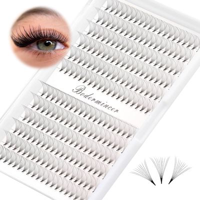 Dedila Short Stem Nature Long 10D Premade Fans Dramatic Volume Eye Lashes Extensions Thickness 0.07mm D Curl Soft and Light Weight Individual False Eyelashes Cluster (9mm)