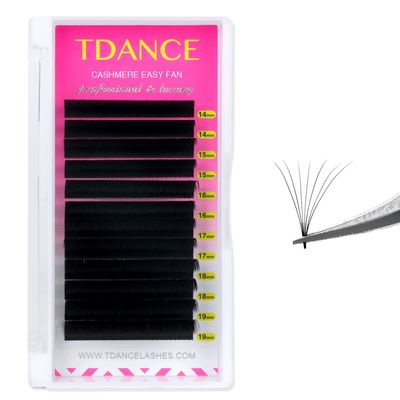 TDANCE Cashmere Easy Fan Lash Extensions Self Fanning Volume Lash Extensions D Curl 0.07mm 14-19mm Matte Black Mega Volume Eyelash Extensions(0.07-D,14-19mm)