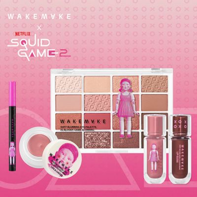 WAKEMAKE WM X NETFLIX SQUID GAME Dewy Gel Maxi Gloss 14 Pink Scar Set (Watery Tok Tint Mini 7 Bloody Pop)
