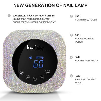 Lavinda UV LED Nail Lamp, 54W Rechargeable Cordless Nail Lamp Nail Dryer Gel Polish UV Nail Light with 4 Timer Setting, Professional Quick Dry Curing Lamp with Display Auto Sensor for Salon &amp; Home