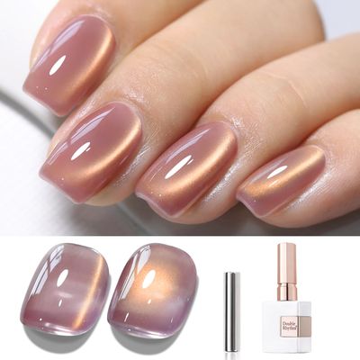 Double Rhythm 15ML Ice Glass Cat Eye Gel Polish with Magnet Holographic Glitter Shimmer Translucent Sheer Color Salon Soak Off Magnetic Nail at Home (Dark Violet-MC1129)