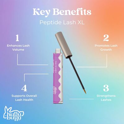 Hunny Bunny Peptide Lash XL - Serum For More Volume, Thicker, Fuller and Healthier Look - Non-Irritating Formula For Length - Untinted Eyelash Serum Safe For Sensitive Eyes | 90-Day Supply (5mL)