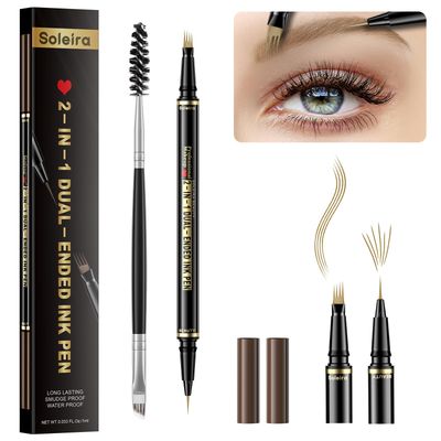 Eyebrow Pen, Soleira Waterproof Eyebrow Pencil with 4 Tip Microblading Eyebrow Pen and Dual-ended Eyebrow Brush, for Natural-Looking Brows, Long-Lasting, Blonde