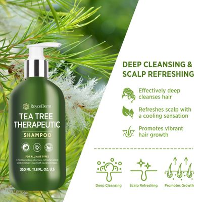 Roycederm Tea Tree Antifungal Shampoo Folliculitis Shampoo for Dry Scalp, Dandruff, and Itchy Scalp - Medicated Clarifying shampoo with Tea Tree Oil, Paraben & Sulfate Free