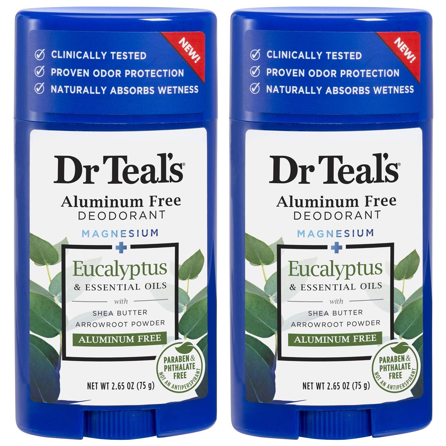Dr. Teals Eucalyptus Deodorant Gift Set (2 Pack, 2.65oz Ea.) - Eucalyptus Essential Oils with Shea Butter &amp; Arrowroot Powder - Aluminum, Paraben, &amp; Phthalate Free - Dermatologist Tested