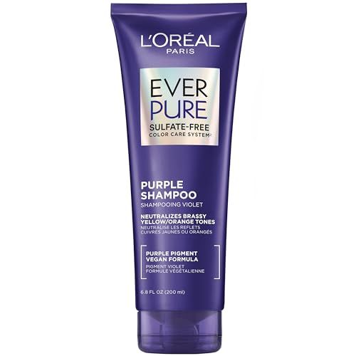 LOreal Paris Sulfate Free Brass Toning Purple Shampoo for Blonde, Bleached, Silver, or Brown Highlighted Hair, EverPure, 6.8 Fl Oz (Packaging May Vary)